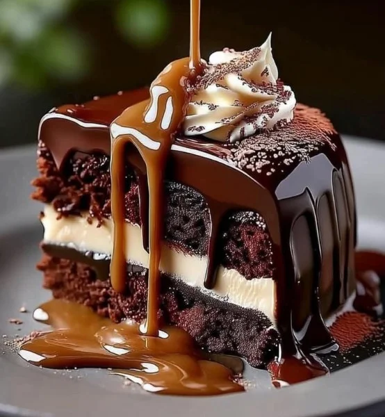 Chocolate Almond Caramel Layer Cake