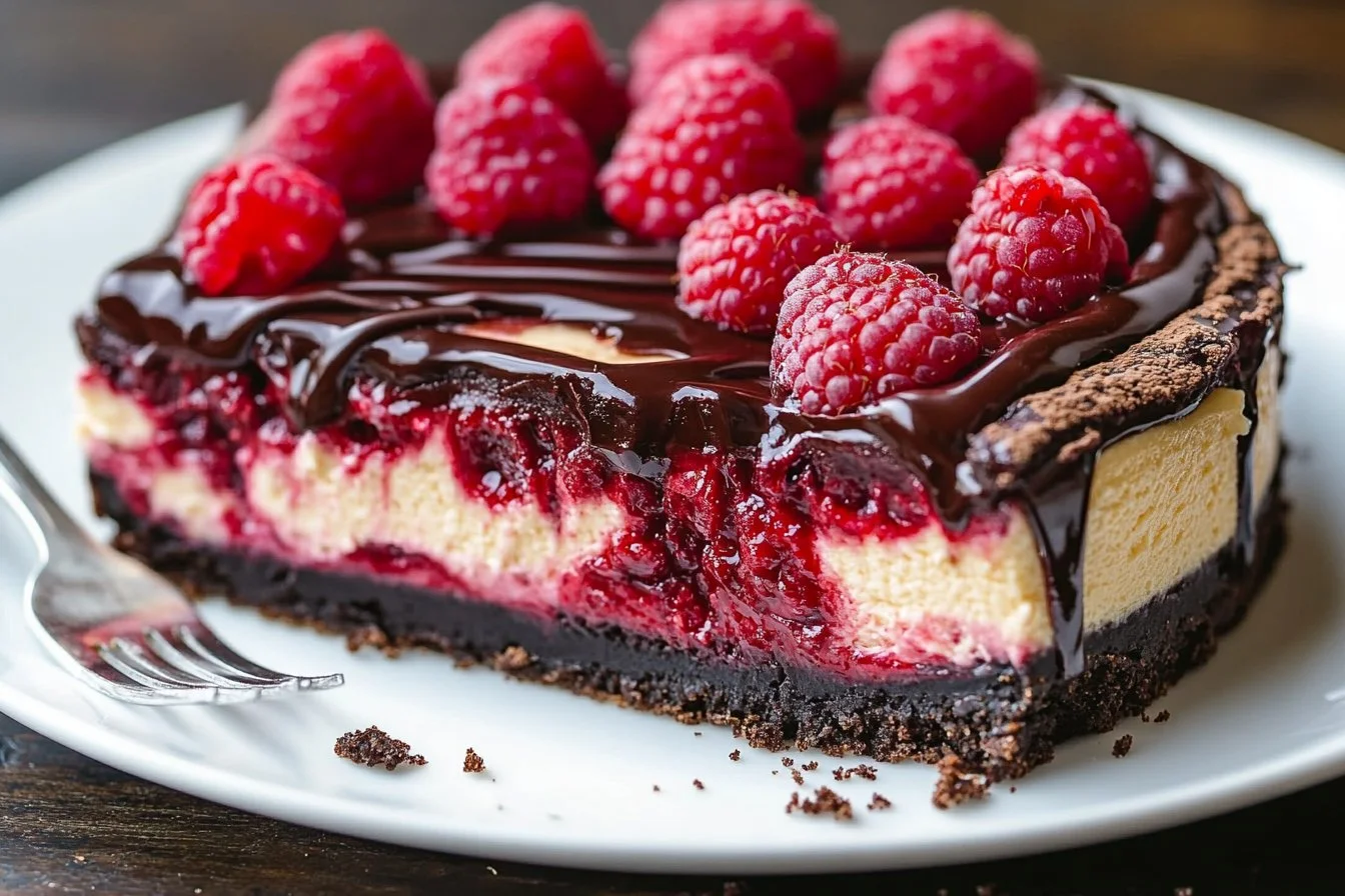 Dark Chocolate Raspberry Ripple Cheesecake