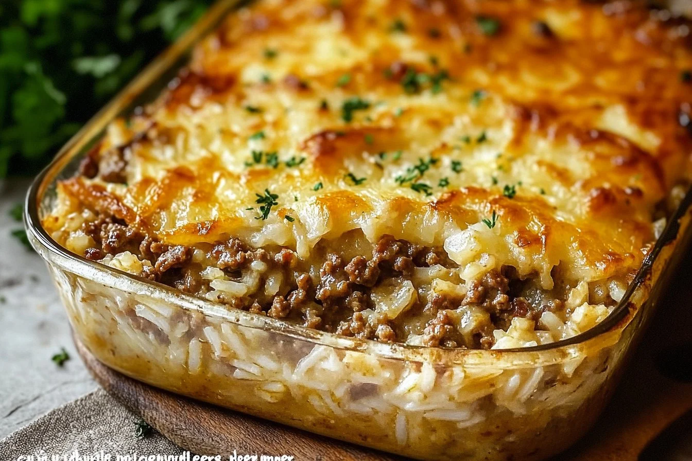 French Onion Ground Beef and Rice Casserole