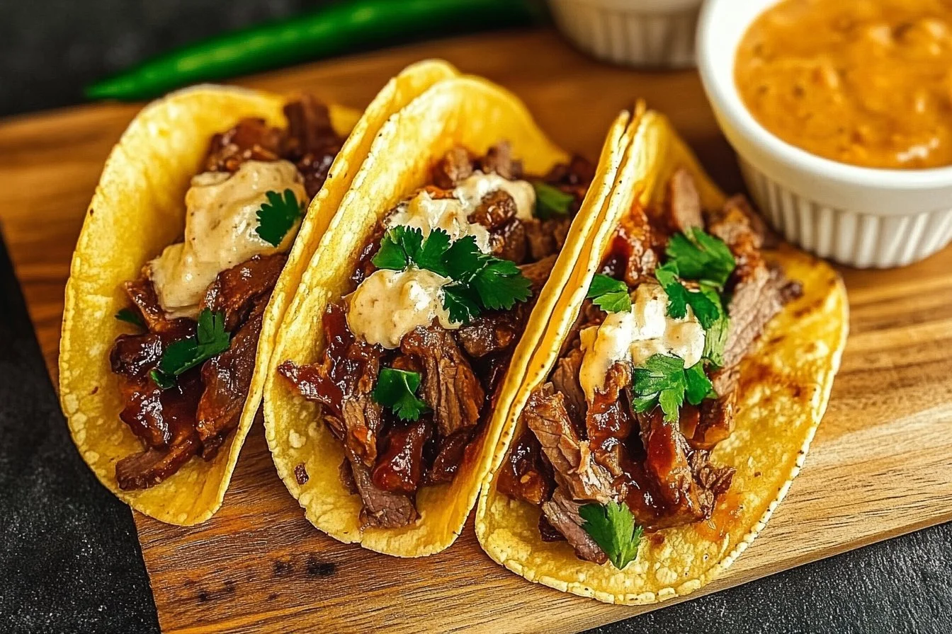 Garlic Butter Honey BBQ Beef Tacos