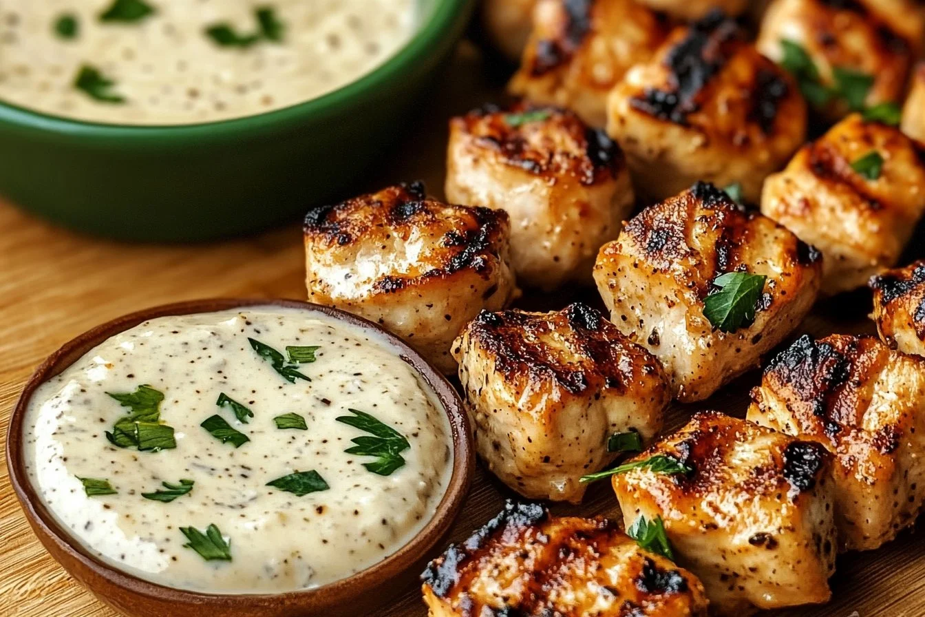 Grilled Chicken Bites with Creamy Garlic Sauce