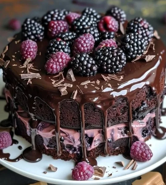Romantic Dark Chocolate Blackberry Cake