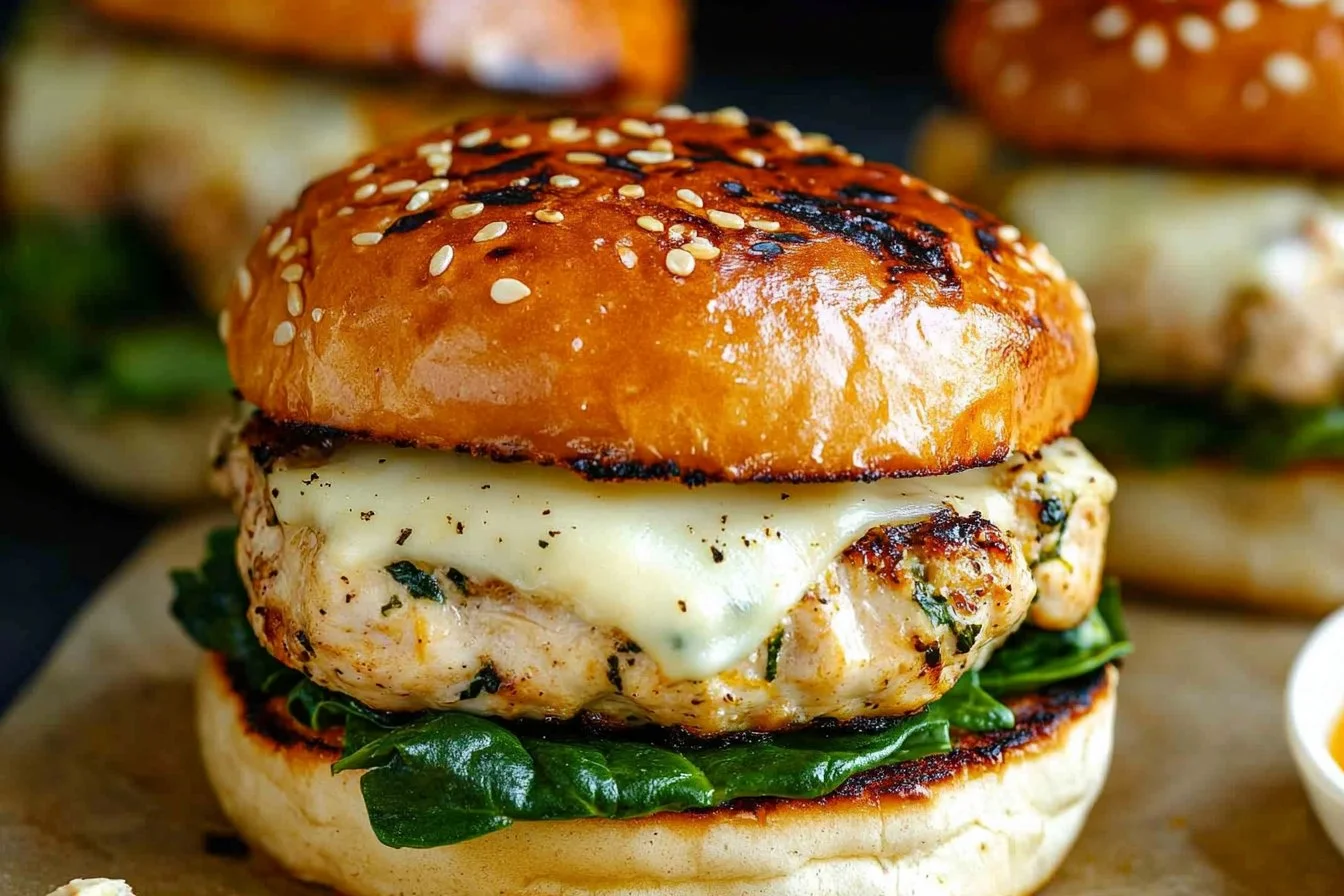 White Cheddar & Spinach Chicken Burgers